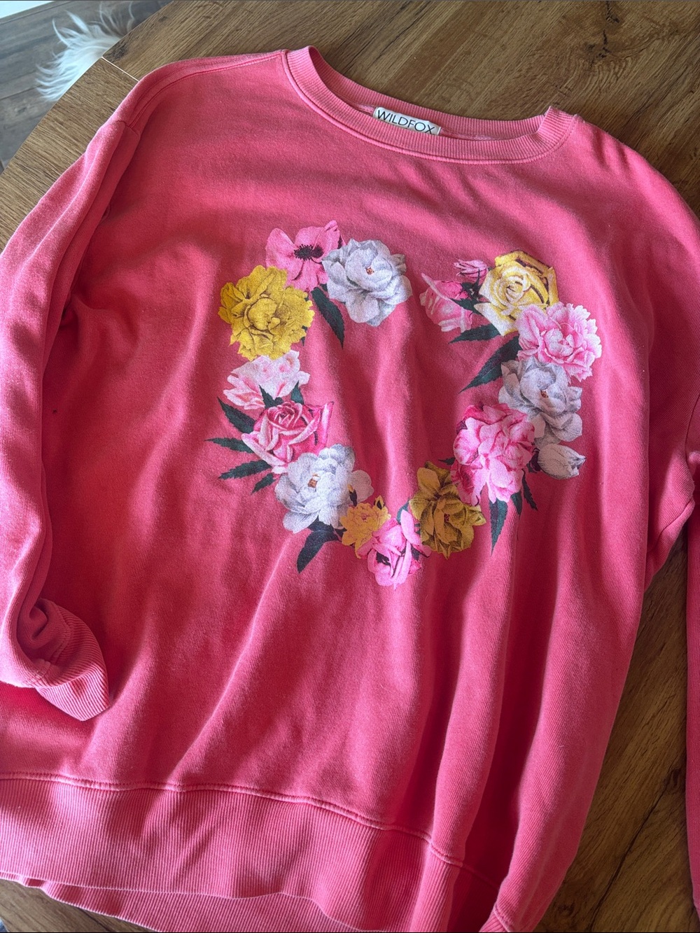 Wildfox Coral Pink Floral Heart Sweatshirt